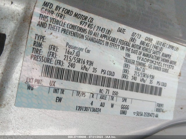 Ford FOCUS SE 2014 1FADP3K21EL111570 Image 10