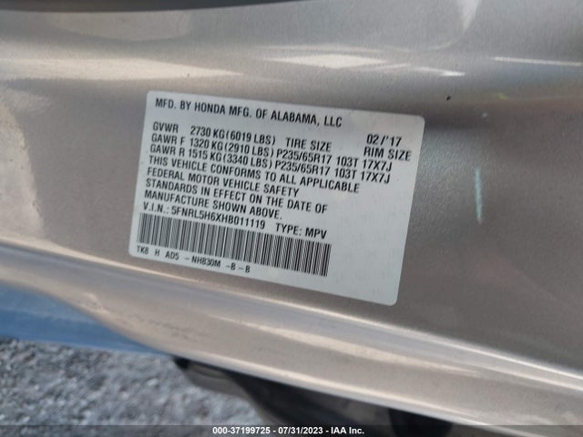 Honda Odyssey Ex-l 2017 5FNRL5H6XHB011119 Image 9