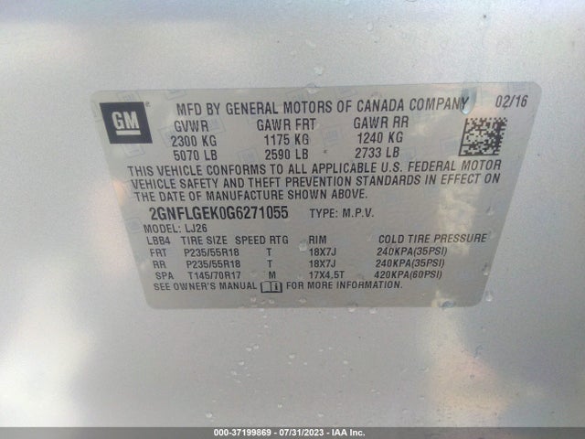 Chevrolet Equinox Ltz 2016 2GNFLGEK0G6271055 Image 9