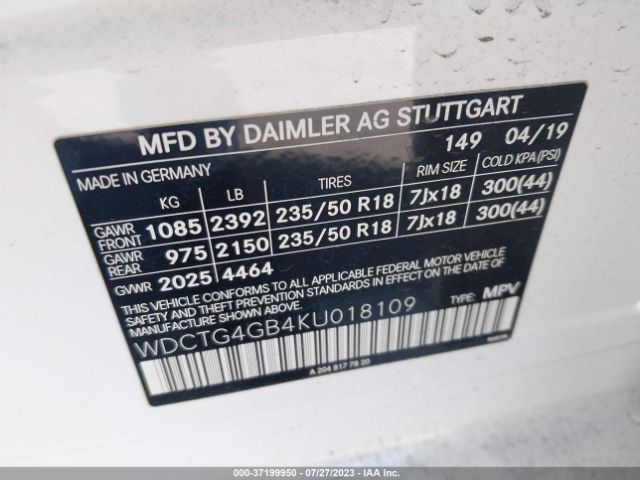 WDCTG4GB4KU018109 Mercedes-Benz Gla Gla 250