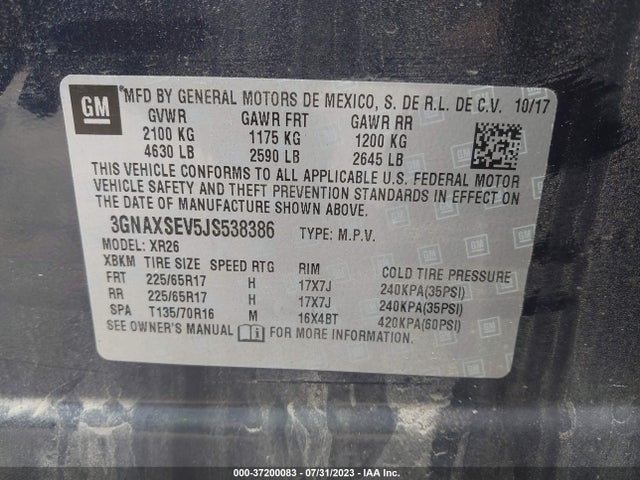 Chevrolet EQUINOX LT 2018 3GNAXSEV5JS538386 Image 9