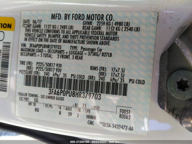 3FA6P0PU8HR379703 Ford Fusion Energi Se