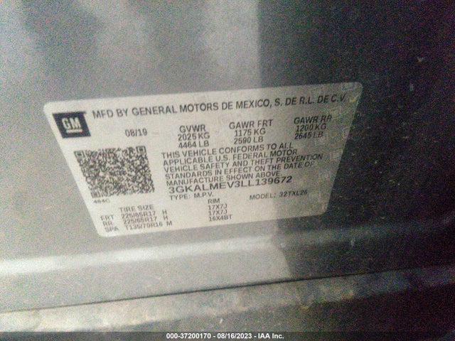 37200170 :رقم المزاد ، 3GKALMEV3LL139672 vin ، 2020 Gmc Terrain Sle مزاد بيع