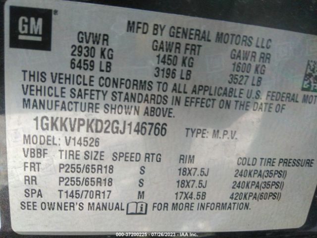 1GKKVPKD2GJ146766 GMC ACADIA SLE