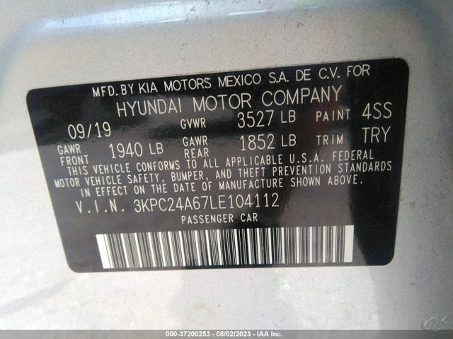 Hyundai ACCENT SE 2020 3KPC24A67LE104112 Image 9