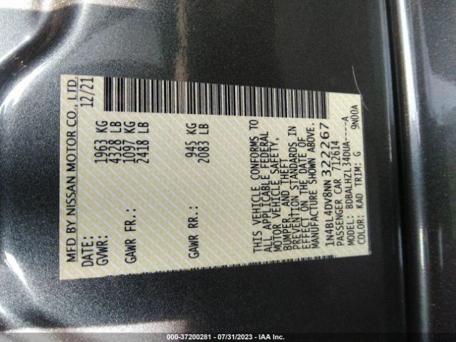 1N4BL4DV8NN322267 Nissan Altima 2.5 Sv