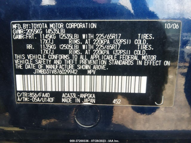2007 TOYOTA RAV4 LIMITED VIN: JTMBD31V876029942