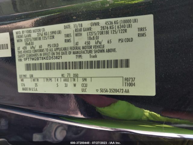 1FT7W2BT8KED53821 Ford Super Duty F-250 Srw Xl/xlt/lariat