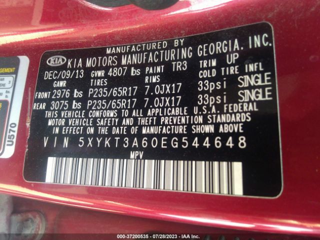 5XYKT3A60EG544648 KIA SORENTO LX
