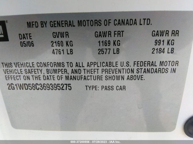 2006 CHEVROLET IMPALA  SS VIN: 2G1WD58C369395275