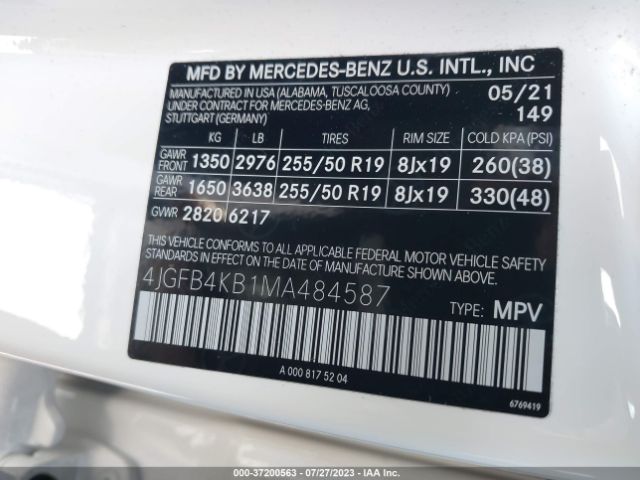 4JGFB4KB1MA484587 Mercedes-Benz Gle Gle 350
