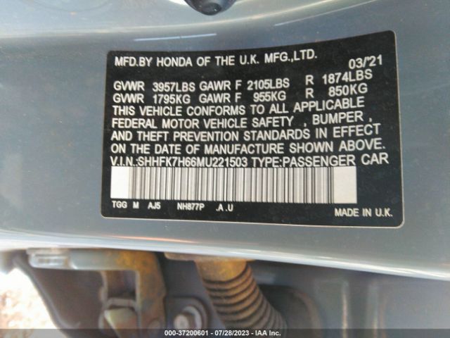 SHHFK7H66MU221503 Honda Civic Hatchback Ex