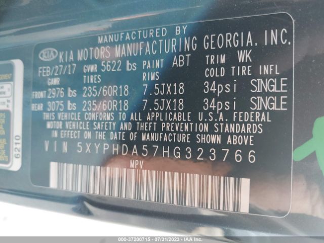 5XYPHDA57HG323766 KIA Sorento Ex V6
