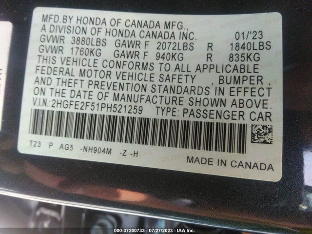 Honda Civic Sport 2023 2HGFE2F51PH521259 Image 9
