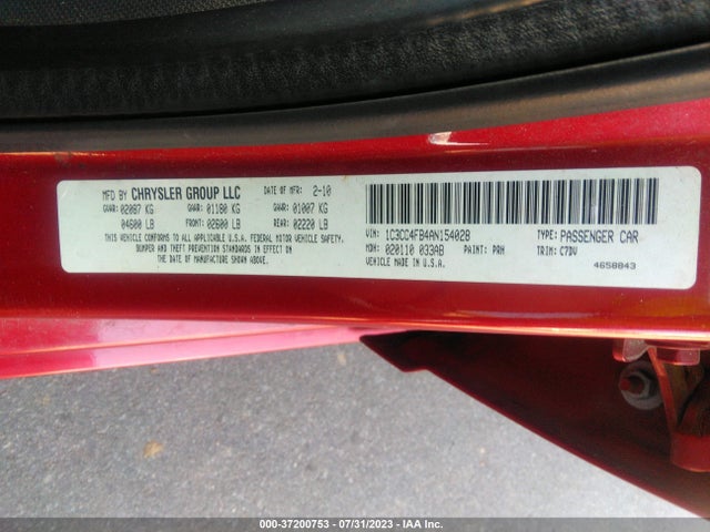 Aukcja sprzedaży 2010 Chrysler Sebring Touring, vin: 1C3CC4FB4AN154028, numer aukcji: 37200753