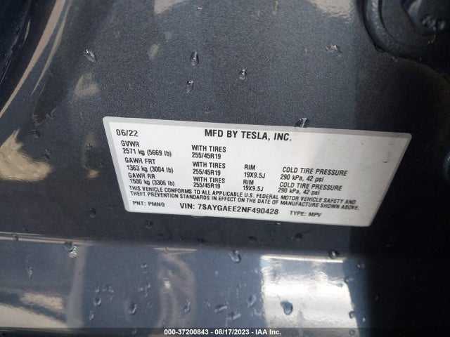 Tesla Model Y Long Range 2022 7SAYGAEE2NF490428 Image 9