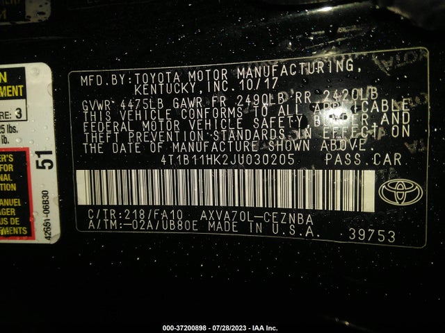 Toyota CAMRY LE 2018 4T1B11HK2JU030205 Image 9
