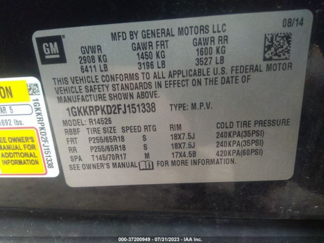 1GKKRPKD2FJ151338 GMC ACADIA SLE