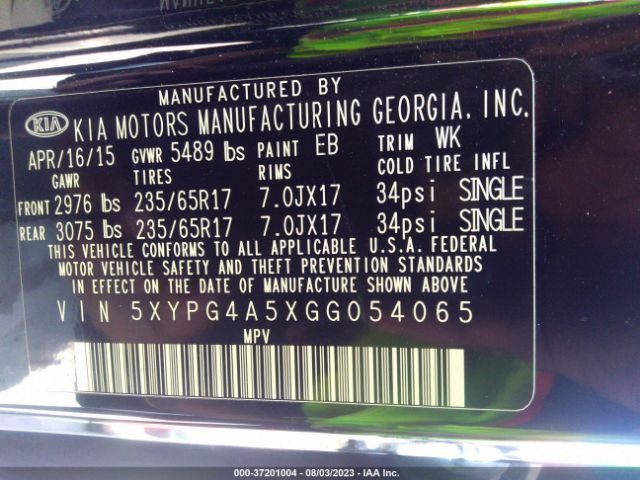 5XYPG4A5XGG054065 KIA SORENTO LX