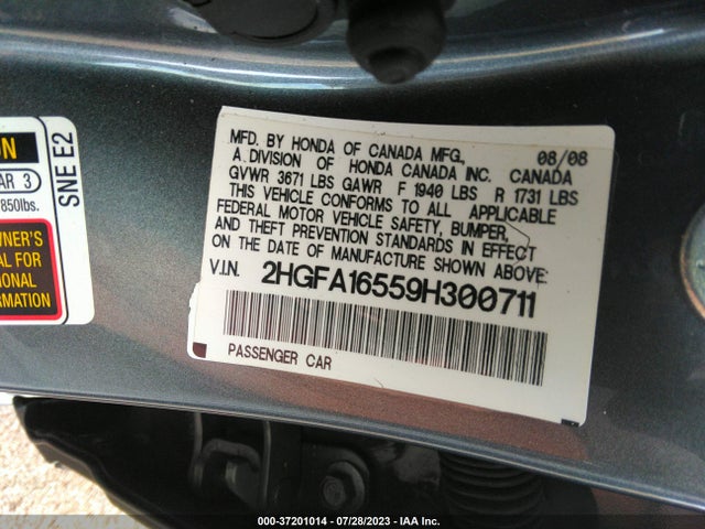 2009 HONDA CIVIC SDN LX VIN: 2HGFA16559H300711