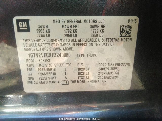 1GTV2VECXFZ240080 GMC Sierra 1500 Slt