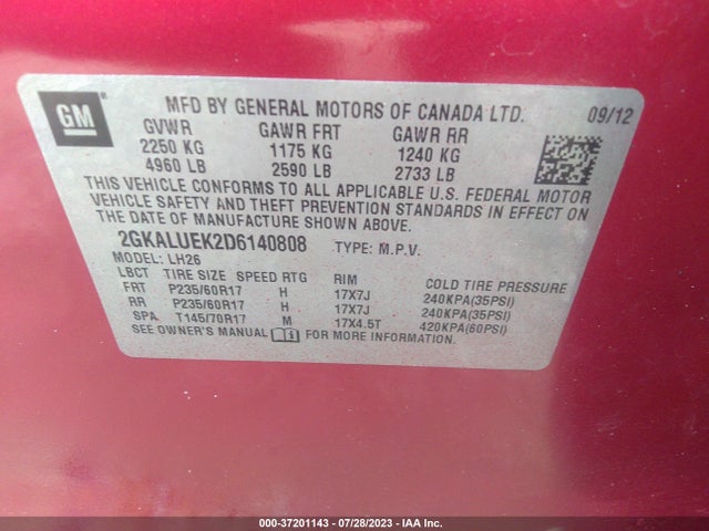 2013 GMC TERRAIN SLT VIN: 2GKALUEK2D6140808