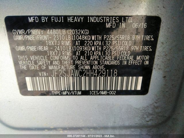 JF2SJAWC2HH429118 Subaru Forester Touring