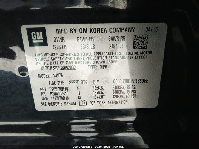 Chevrolet Trax Lt 2016 KL7CJLSB0GB692802 Image 9