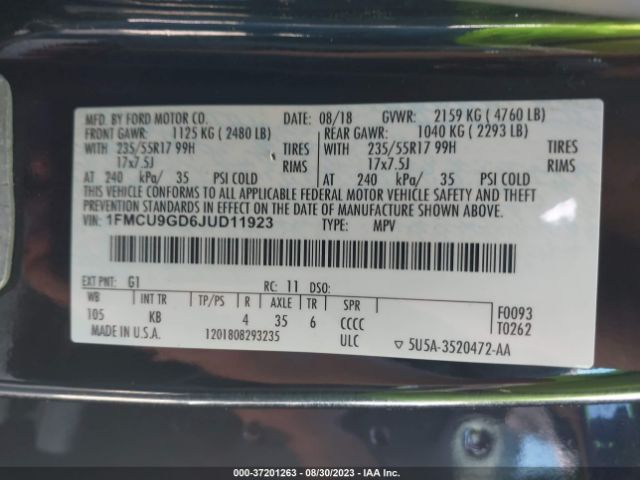 1FMCU9GD6JUD11923 Ford ESCAPE SE