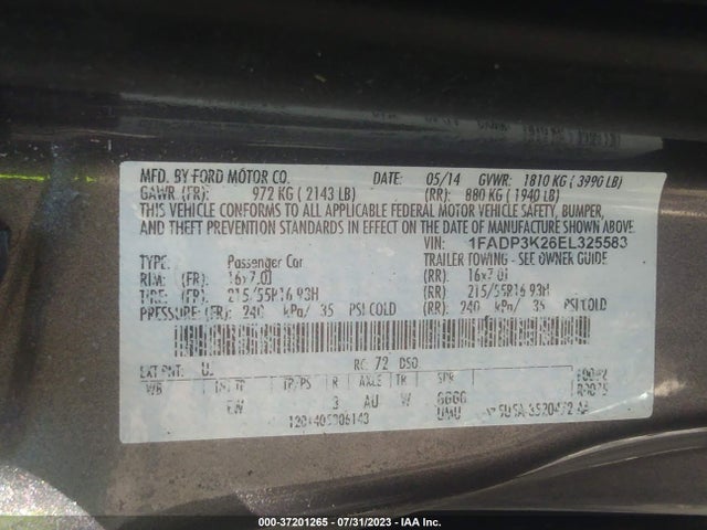 2014 FORD FOCUS SE VIN: 1FADP3K26EL325583