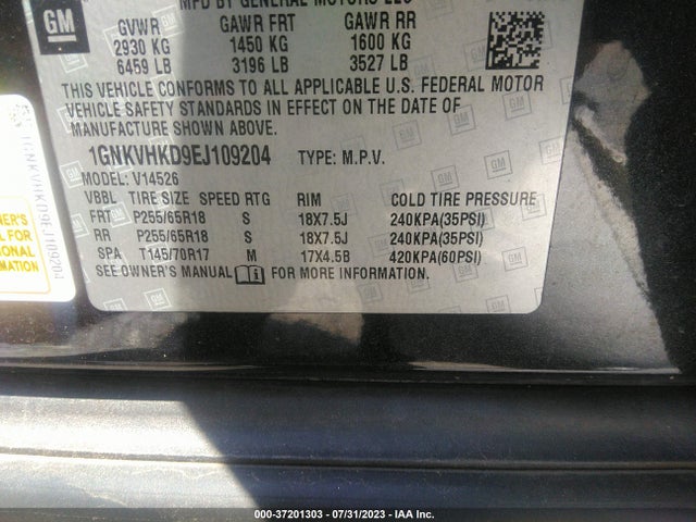 Chevrolet Traverse Lt 2014 1GNKVHKD9EJ109204 Image 9