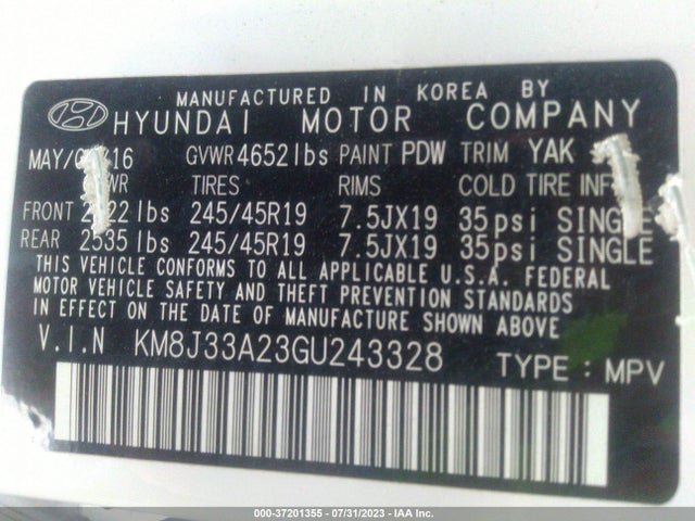 Hyundai Tucson Limited 2016 KM8J33A23GU243328 Image 15