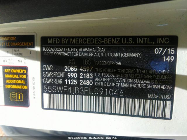 55SWF4JB3FU091046 Mercedes-Benz C-class C 300