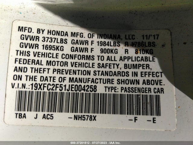 Honda Civic Sedan Lx 2018 19XFC2F51JE004258 Image 15