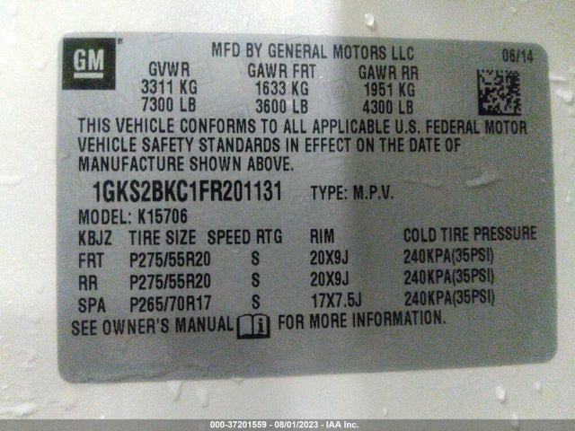 GMC YUKON SLT 2015 1GKS2BKC1FR201131 Image 9