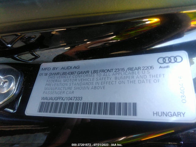 WAUAUGFFXJ1047333 Audi A3 Sedan Premium/tech Premium