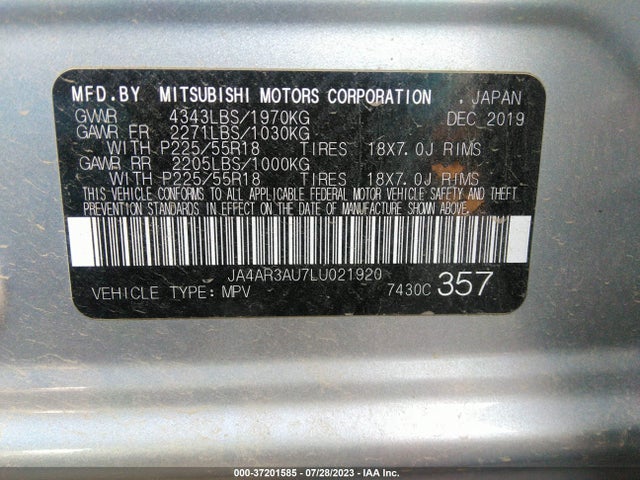 JA4AR3AU7LU021920 Mitsubishi Outlander Sport Se 2.0