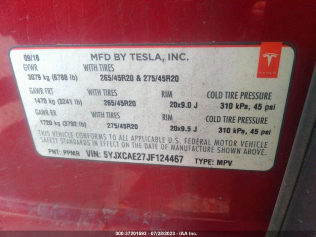 5YJXCAE27JF124467 Tesla Model X 75d/100d/p100d