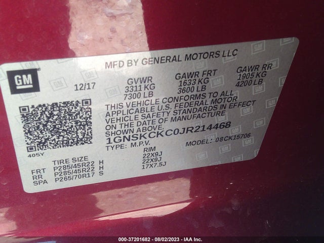 Chevrolet Tahoe Premier 2018 1GNSKCKC0JR214468 Image 9