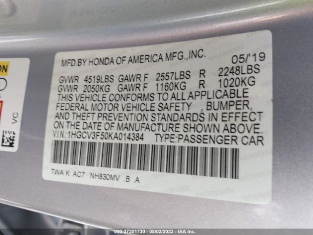 1HGCV3F50KA014384 Honda Accord Hybrid Ex-l