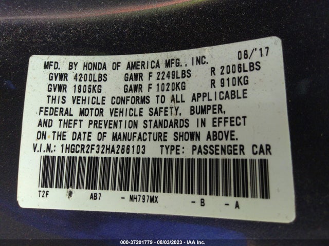 Honda Accord Sedan Lx 2017 1HGCR2F32HA286103 Image 9