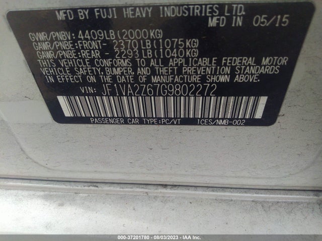 JF1VA2Z67G9802272 Subaru Wrx Sti Limited