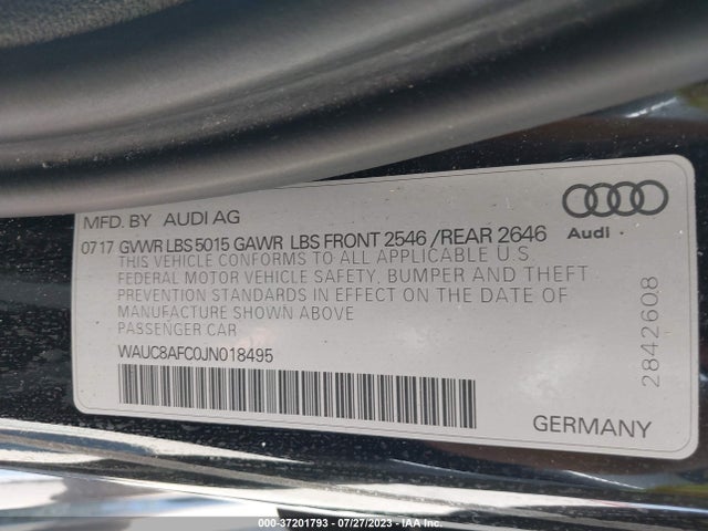 WAUC8AFC0JN018495 Audi A6 Premium/sport