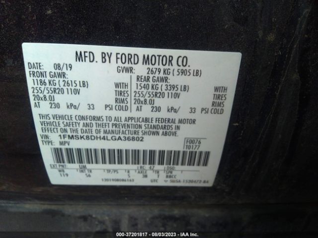 1FMSK8DH4LGA36802 Ford EXPLORER XLT
