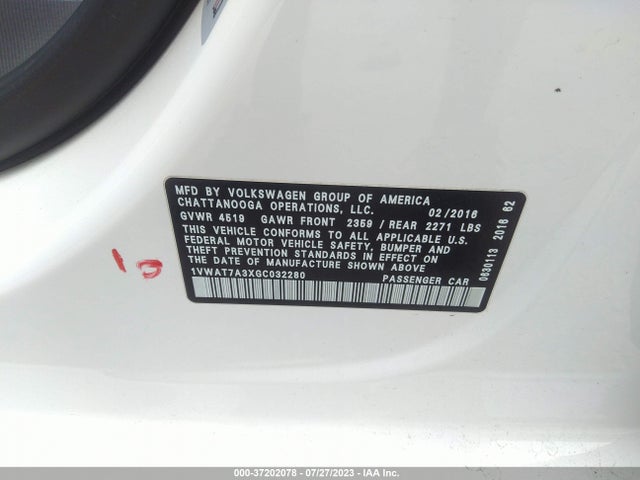 1VWAT7A3XGC032280 Volkswagen Passat 1.8t R-line W/comfort Pkg
