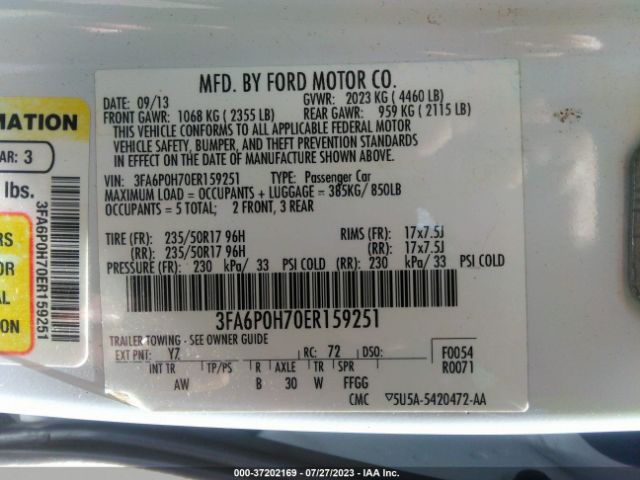 3FA6P0H70ER159251 Ford FUSION SE