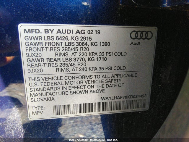 WA1LHAF70KD034493 Audi Q7 Premium Plus