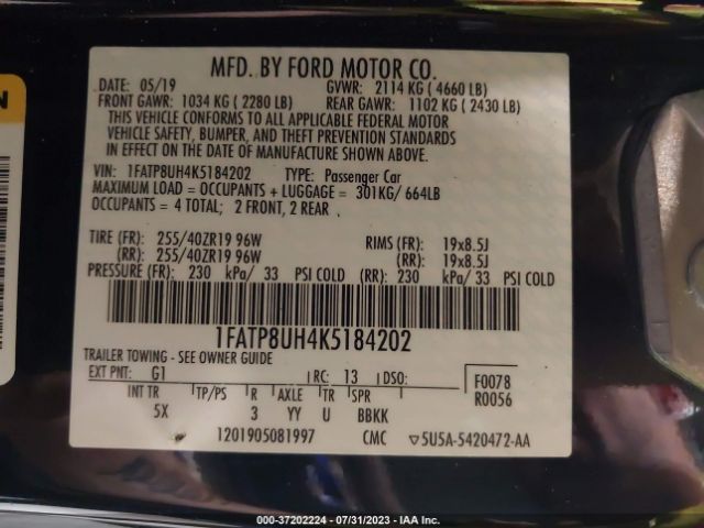 1FATP8UH4K5184202 Ford Mustang Ecoboost