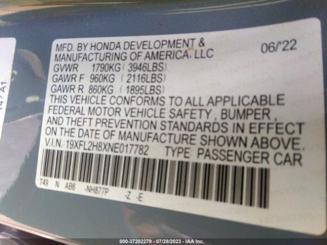 2022 HONDA CIVIC 19XFL2H8XNE017782 Photo 8