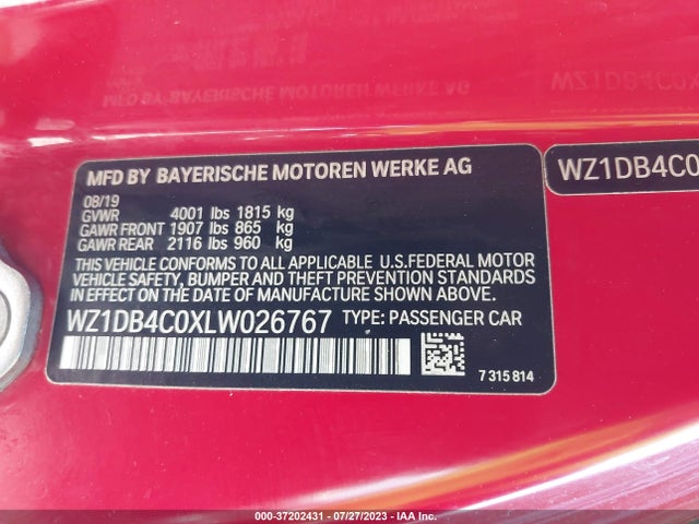 2020 Toyota Supra, VIN: WZ1DB4C0XLW026767